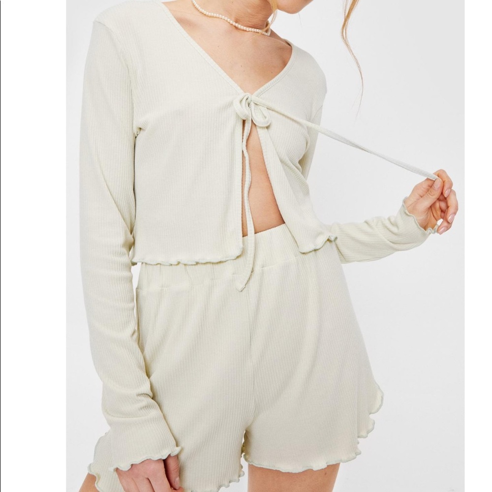 Ribbed Tie Cardigan and Shorts Set - Picture 2 of 5